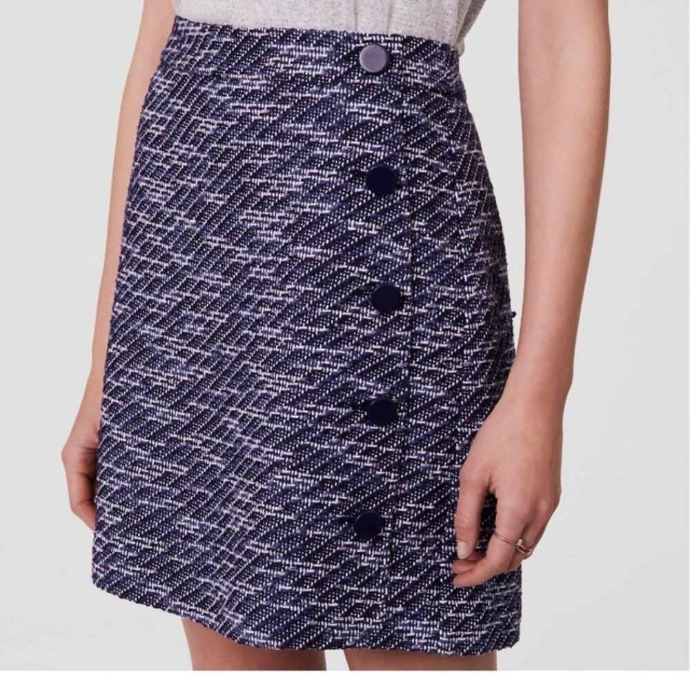 LOFT woven purple blue side button short straight skirt, preppy dark academia